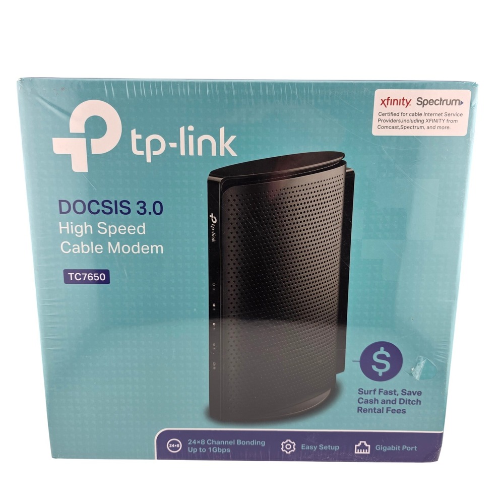TP-Link TC7650 DOCSIS 3.0 High Speed Cable Modem 24x8 1Gbps Black NEW